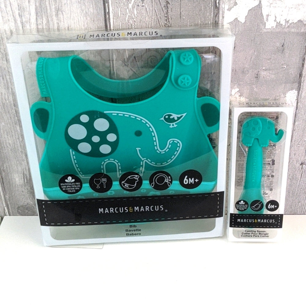 Marcus & Marcus elephant 🐘 spoon & bib - teal
